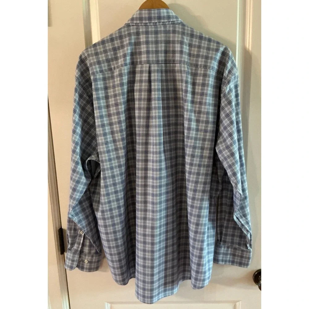 Peter Millar‎ XXL Blue Plaid Long Sleeve Button Down Shirt Cotton Stretch